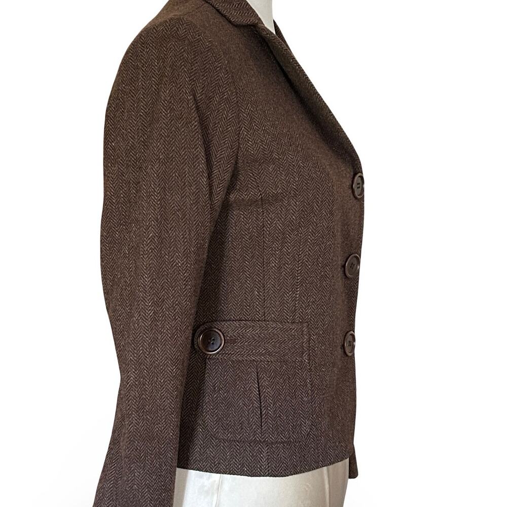 Vintage 90s Max Studio Special Edition Brown Herringbone Wool Blazer Small - Picture 3 of 12